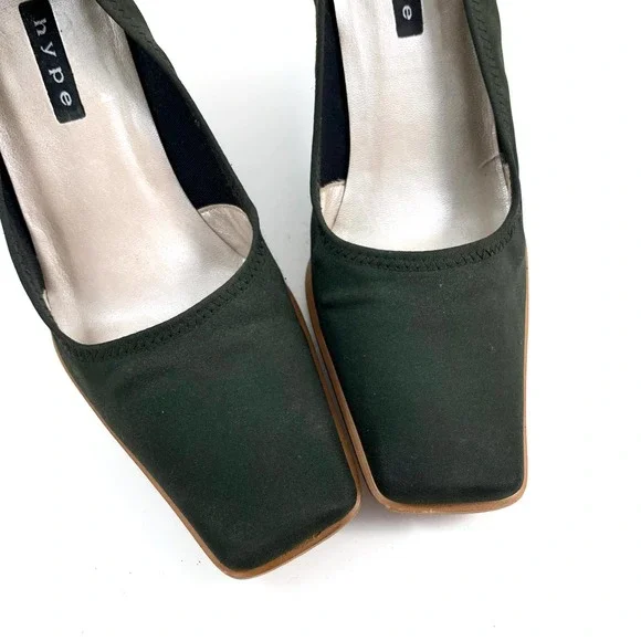 ❌SOLD❌ Vintage 90's HYPE Spain dark green wedge square toe shoes - Picture 4 of 13